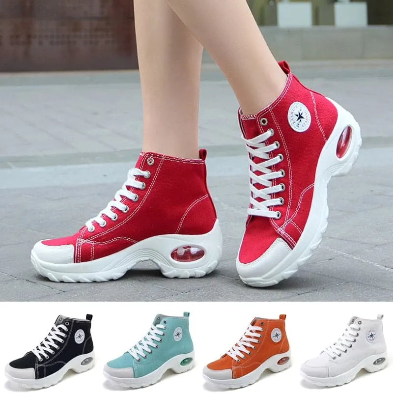 AIRAVATA Women's Fashion Sporty Canvas Ankle Boots Sneaker Shoes