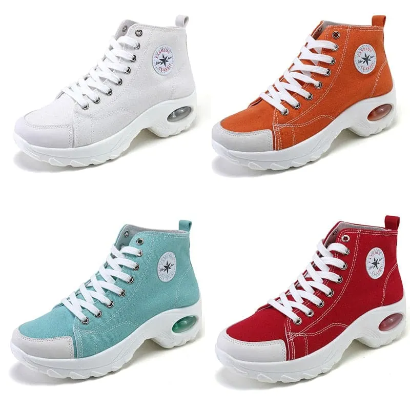 AIRAVATA Women's Fashion Sporty Canvas Ankle Boots Sneaker Shoes