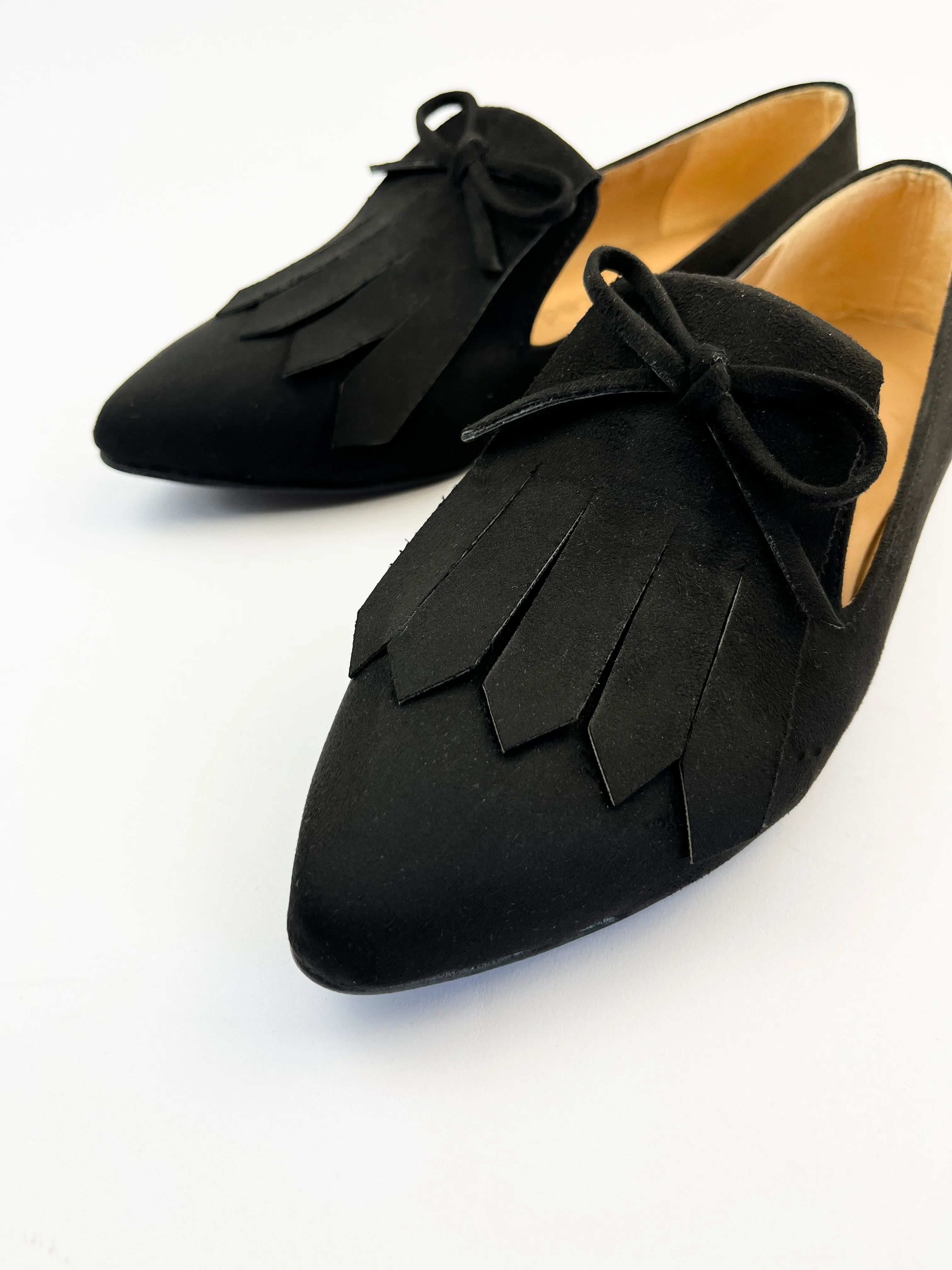 Black Fringed Suede Loafers