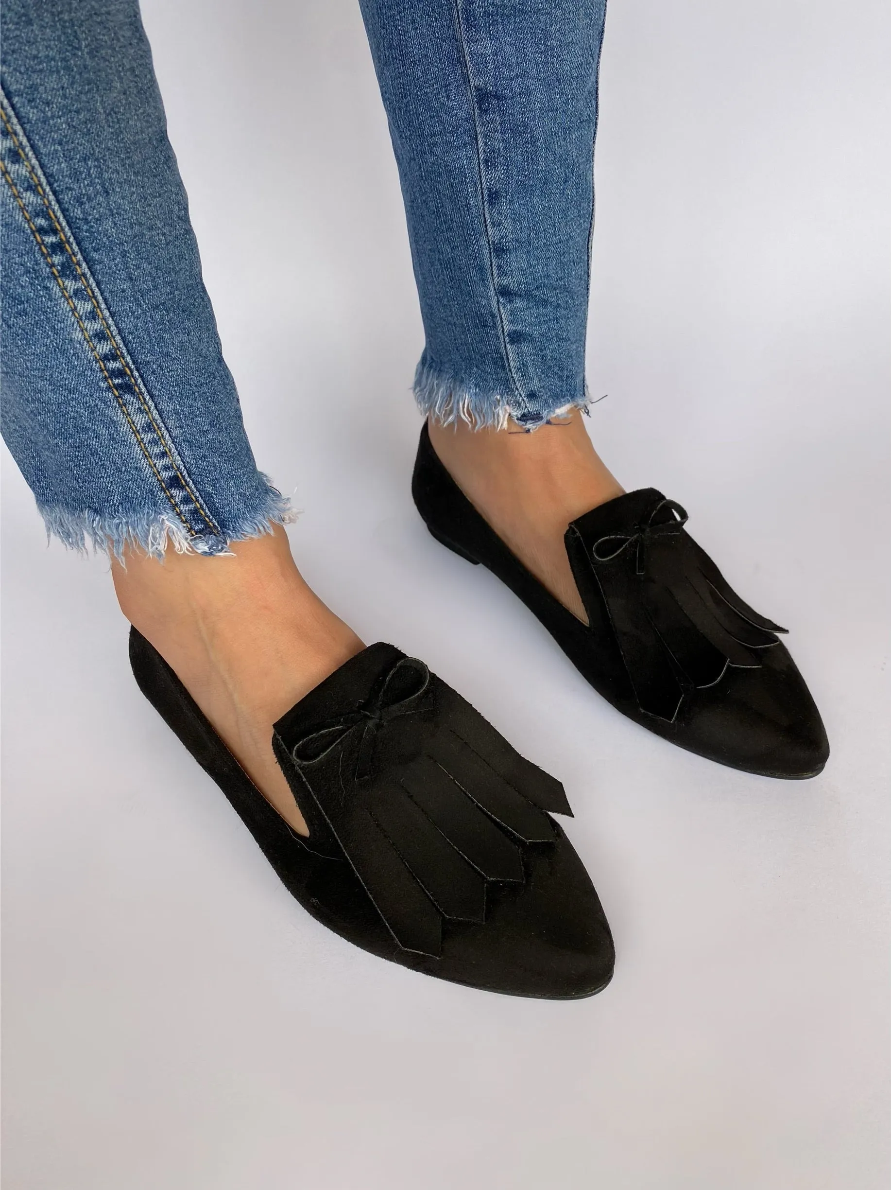 Black Fringed Suede Loafers