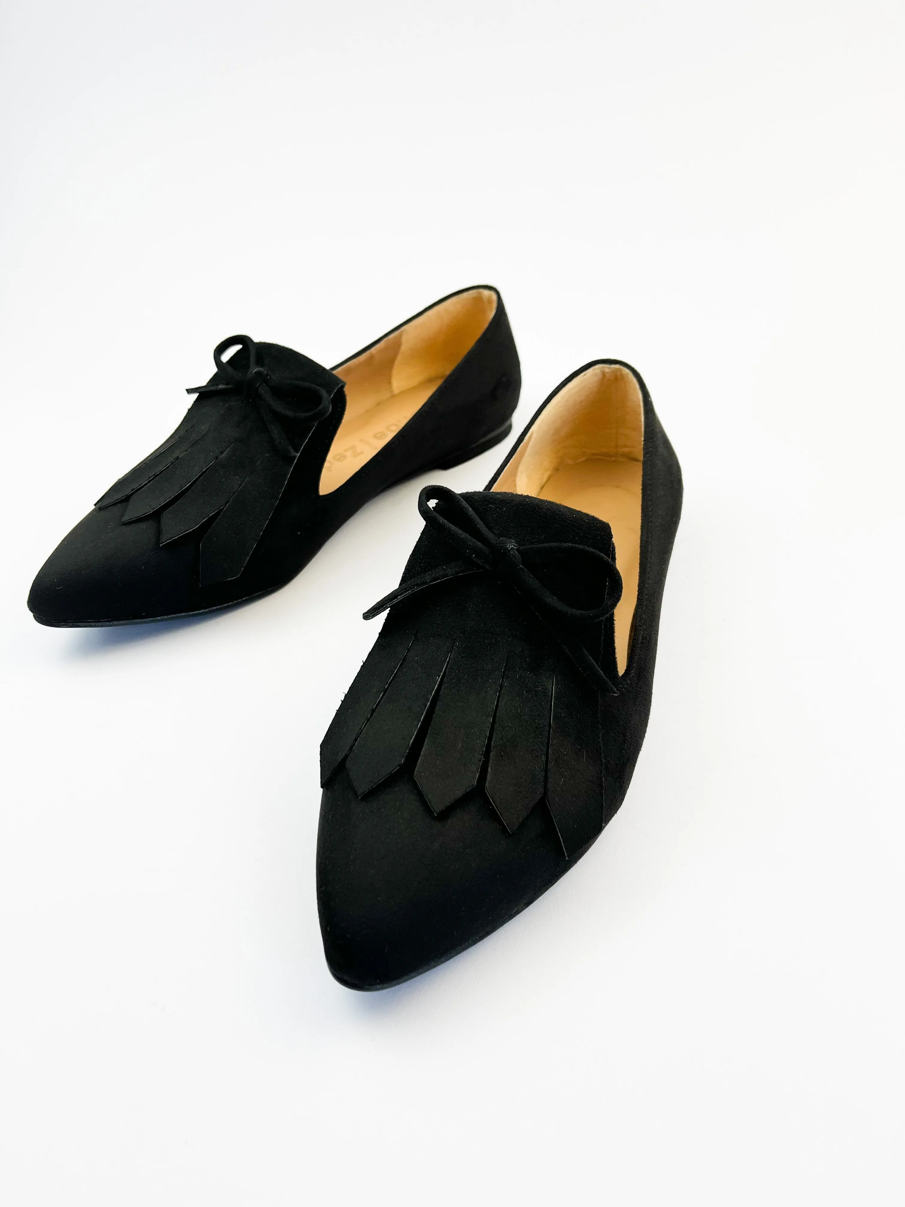 Black Fringed Suede Loafers
