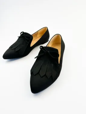 Black Fringed Suede Loafers