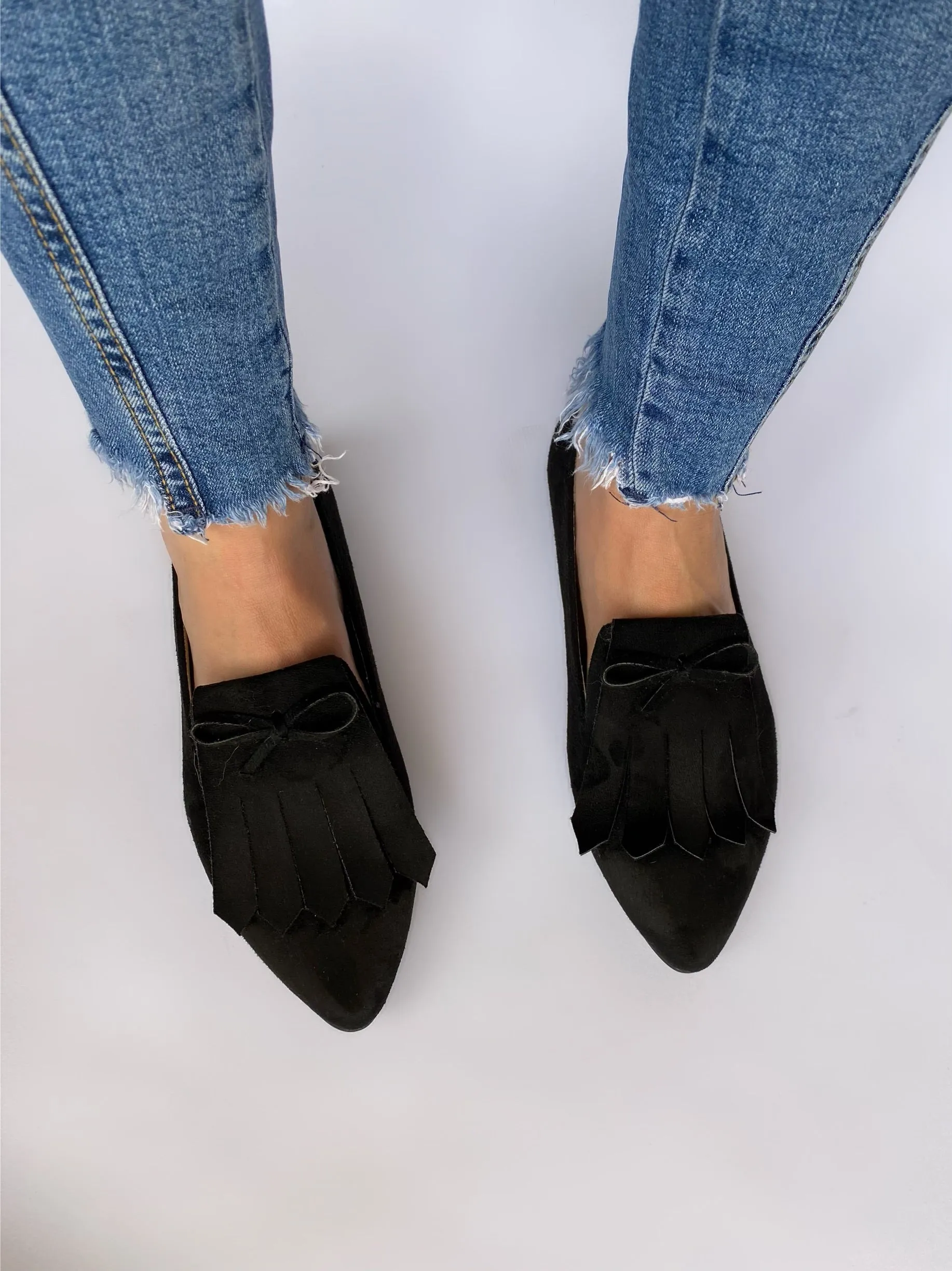 Black Fringed Suede Loafers