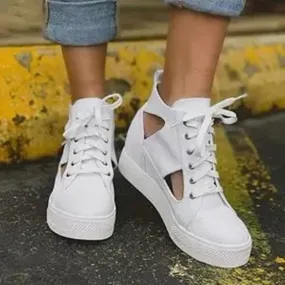 Chicvane Cut Out  Wedge Canvas Shoes