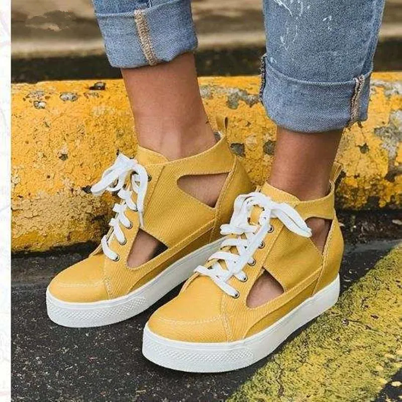 Chicvane Cut Out  Wedge Canvas Shoes