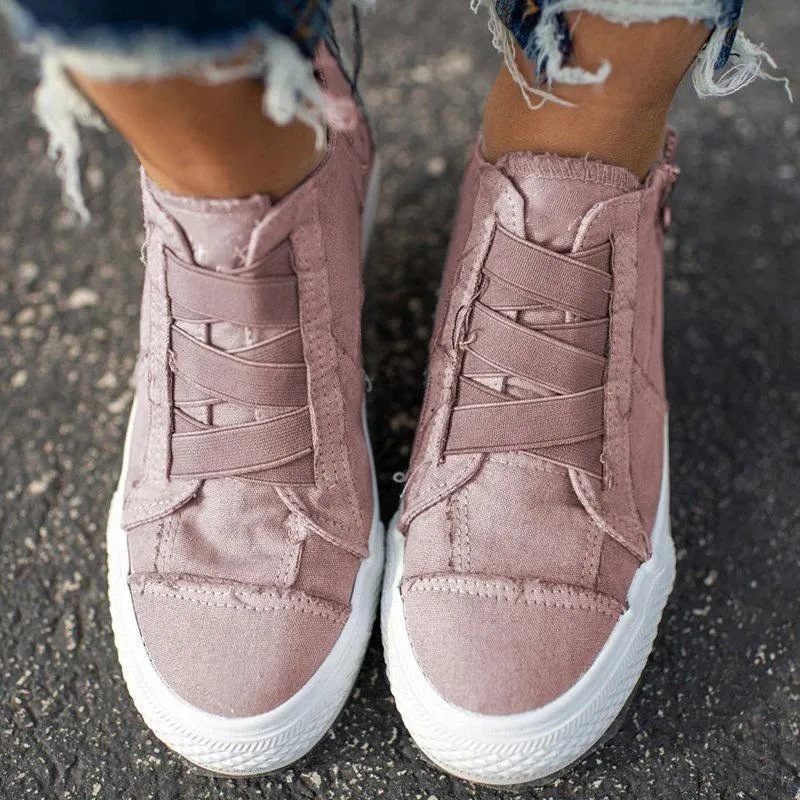 Chicvane Plus Size Strap-free Elastic Canvas Shoes with Zipper