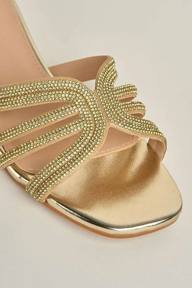 Eliza 6 Diamante Band Block Heel Mule in Gold