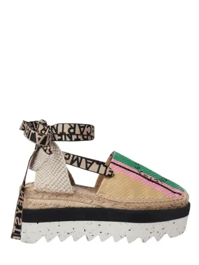 Gaia Striped Raffia Platform Espadrilles (Green)