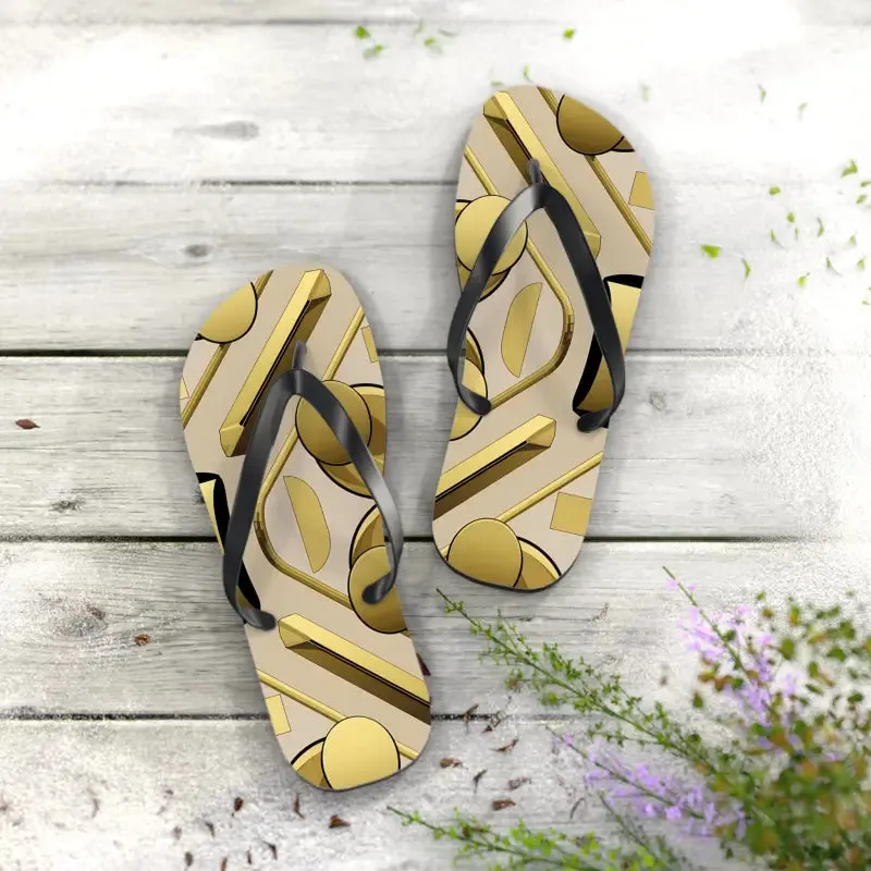 Gold Abstract Flip Flops for Summer Vibes