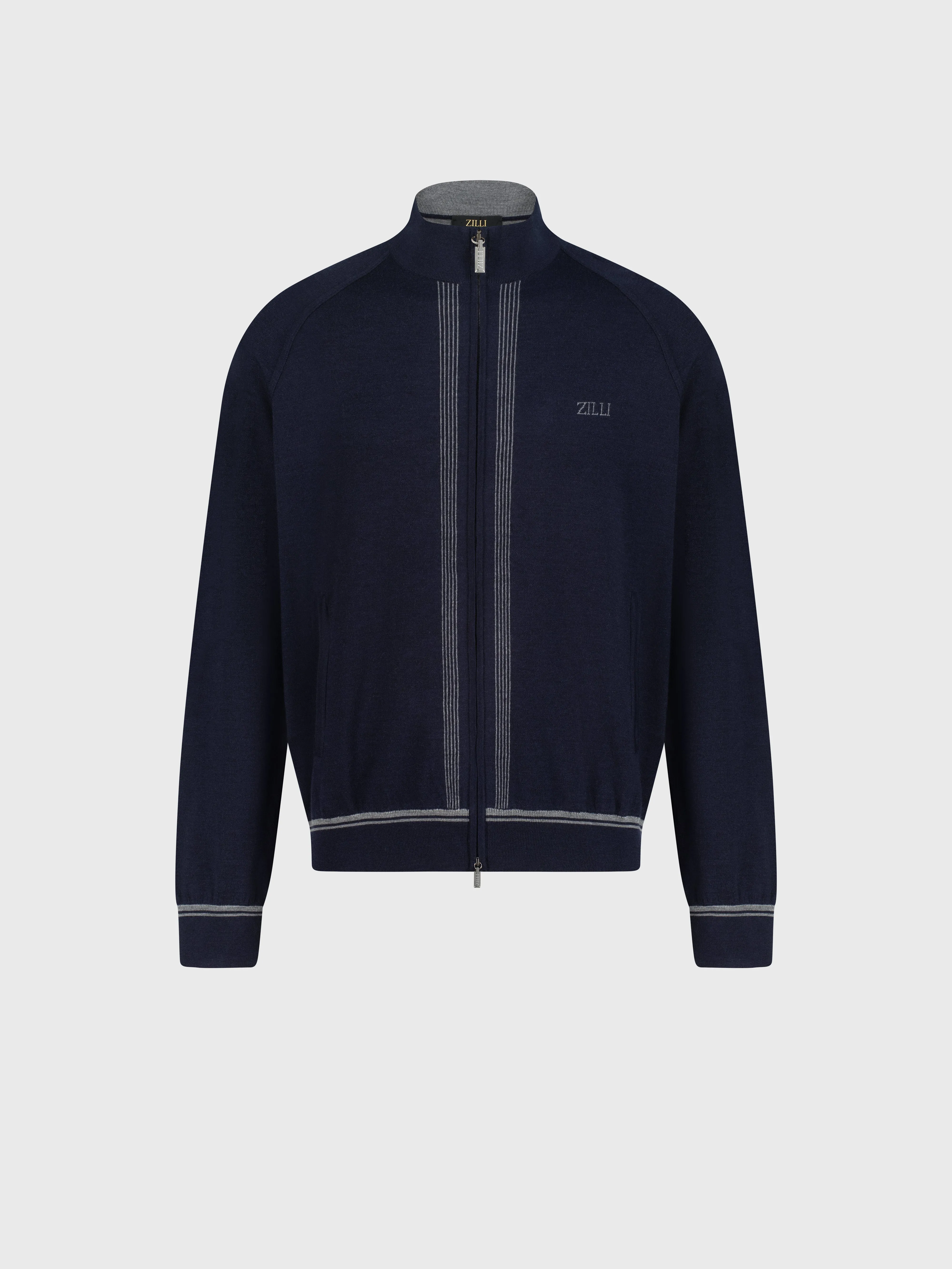Jogging Suit in Wool and Silk with Lion Embroidery Dark Navy