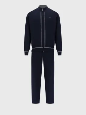 Jogging Suit in Wool and Silk with Lion Embroidery Dark Navy