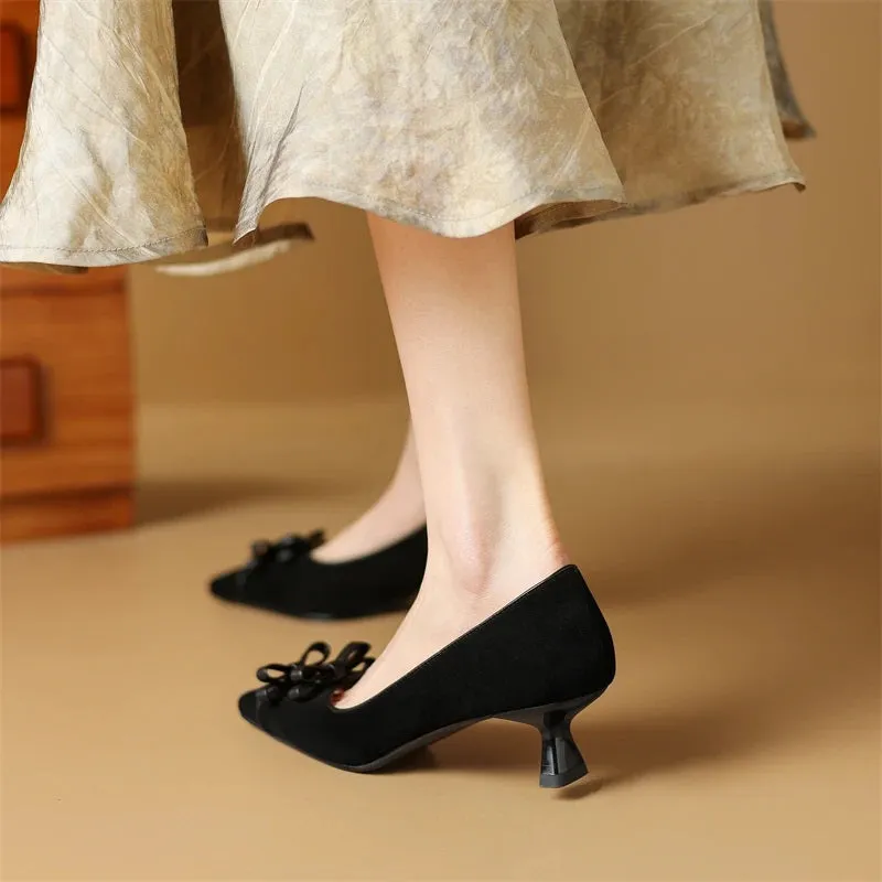 Stylish Bow Decor Pointed Toe Medium-heeled Pumps Shoes
