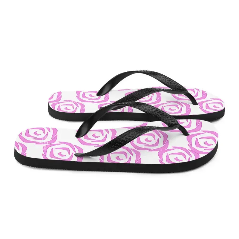 Stylish Pink Roses Flip Flops Stretchy Slip