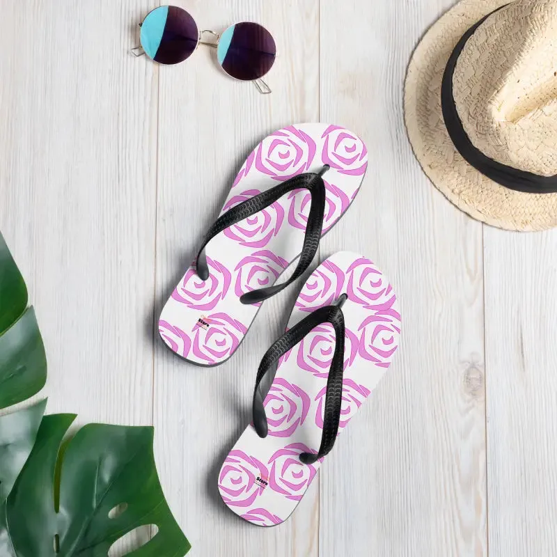 Stylish Pink Roses Flip Flops Stretchy Slip