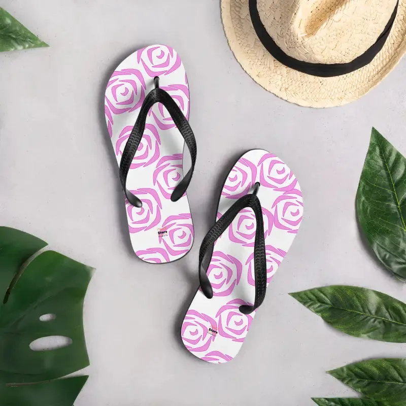 Stylish Pink Roses Flip Flops Stretchy Slip